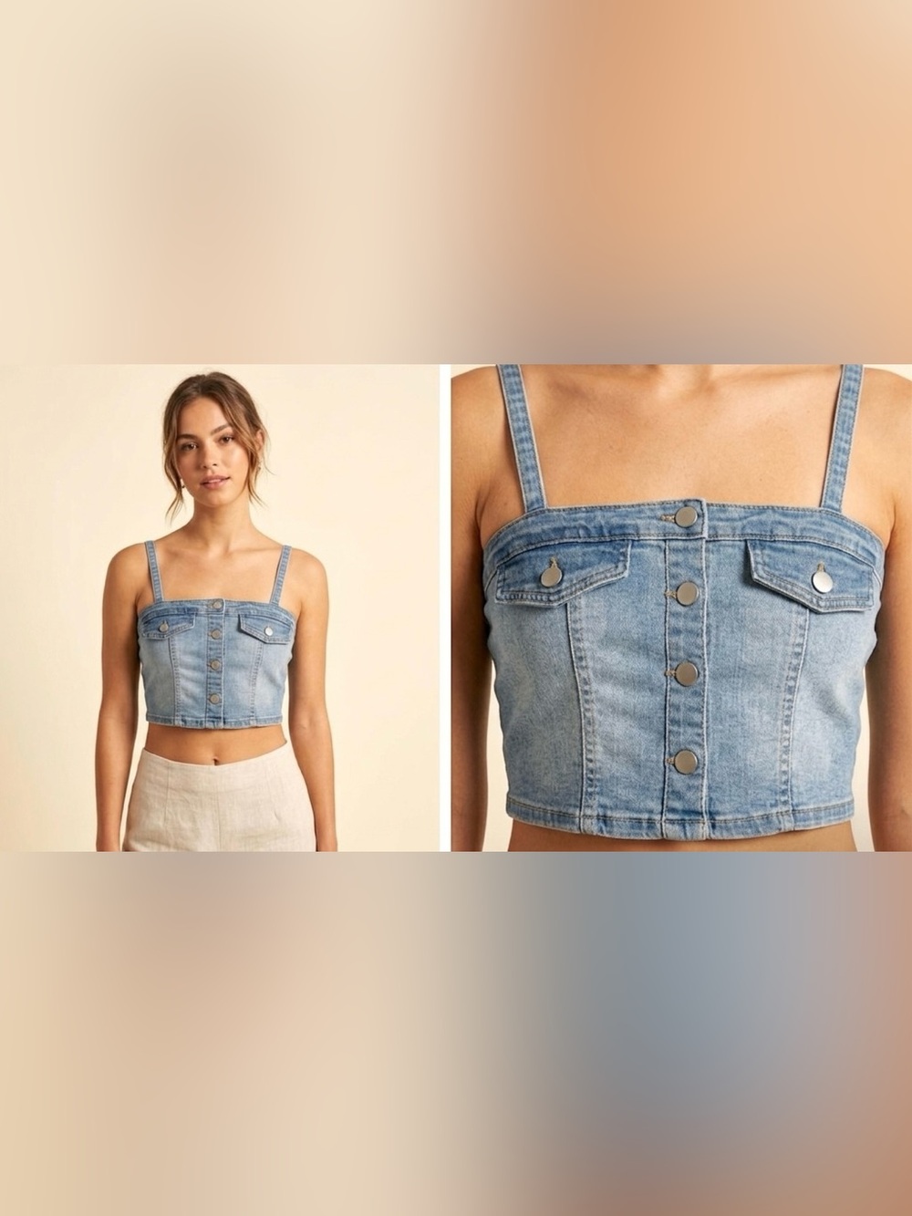 Women's Blue Denim Crop Top Large
